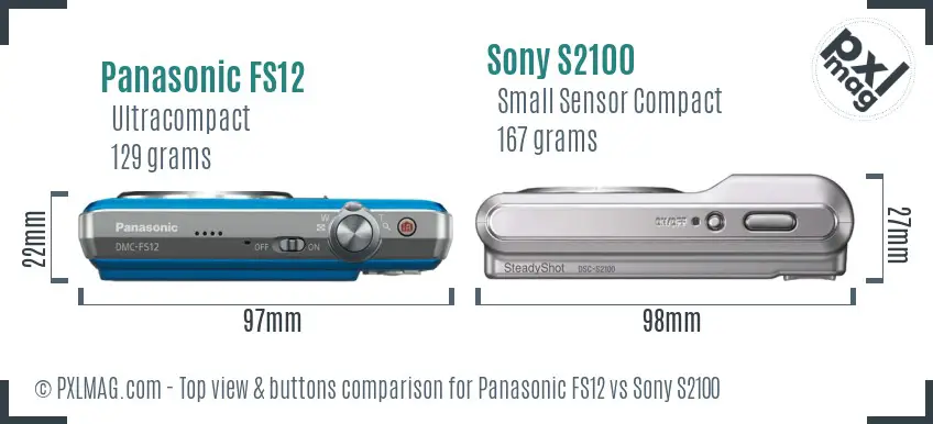 Panasonic FS12 vs Sony S2100 top view buttons comparison