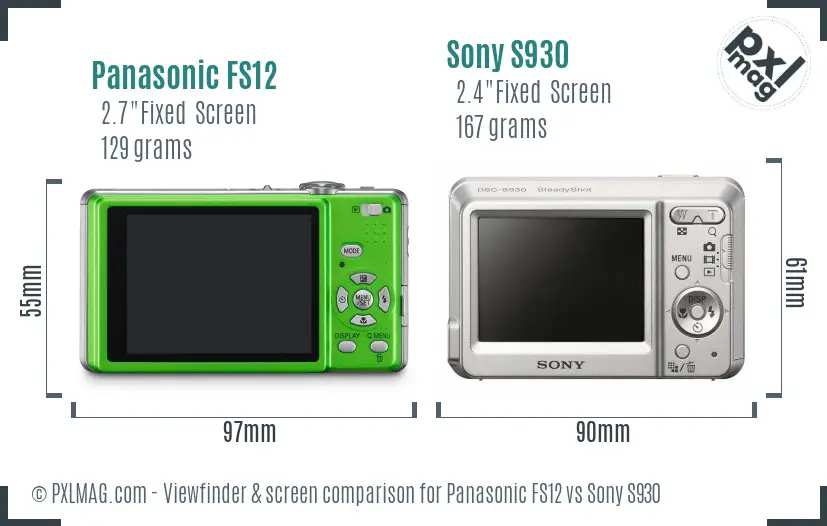 Panasonic FS12 vs Sony S930 Screen and Viewfinder comparison