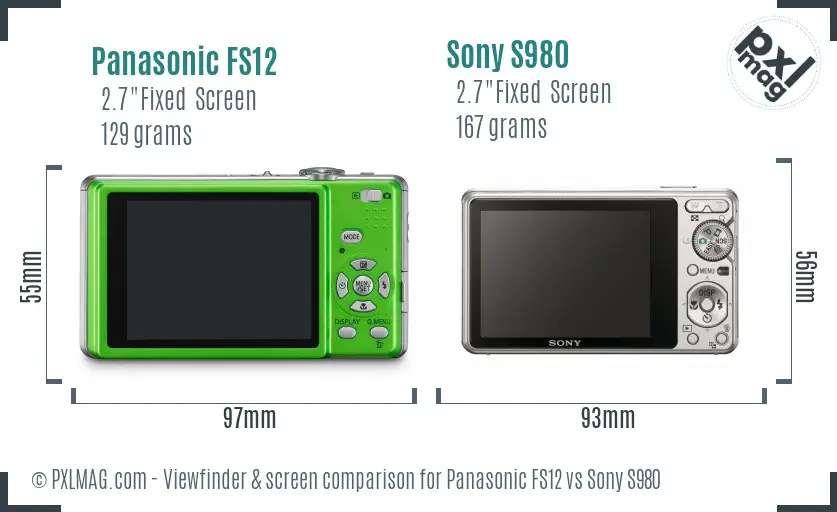 Panasonic FS12 vs Sony S980 Screen and Viewfinder comparison