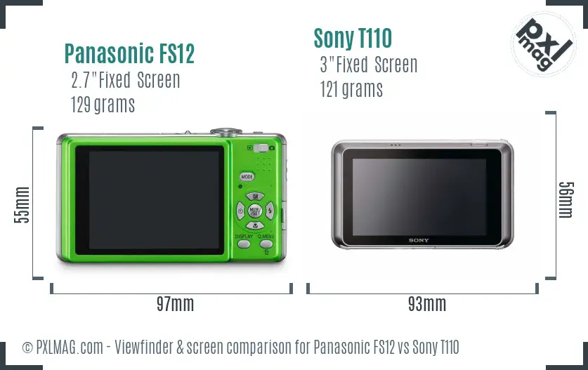 Panasonic FS12 vs Sony T110 Screen and Viewfinder comparison