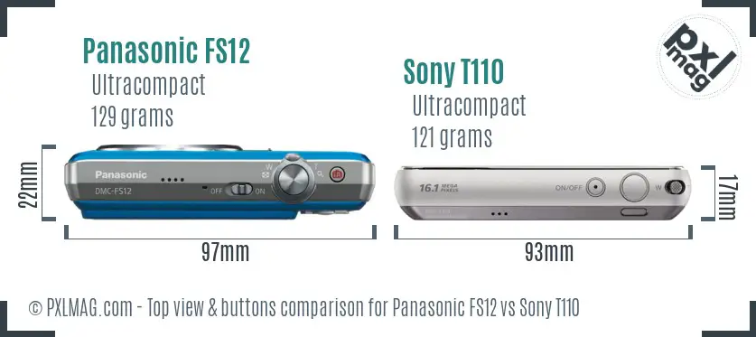 Panasonic FS12 vs Sony T110 top view buttons comparison