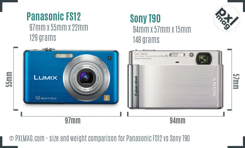 Panasonic FS12 vs Sony T90 size comparison