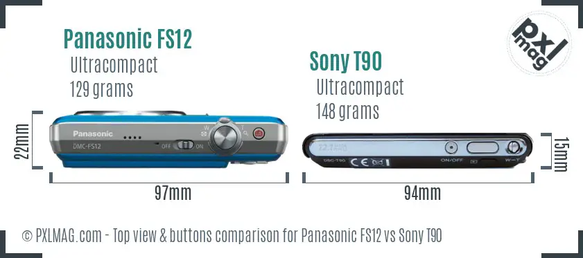 Panasonic FS12 vs Sony T90 top view buttons comparison