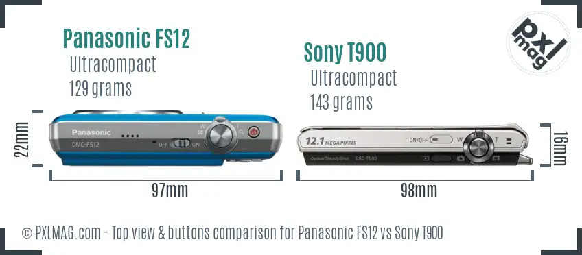 Panasonic FS12 vs Sony T900 top view buttons comparison