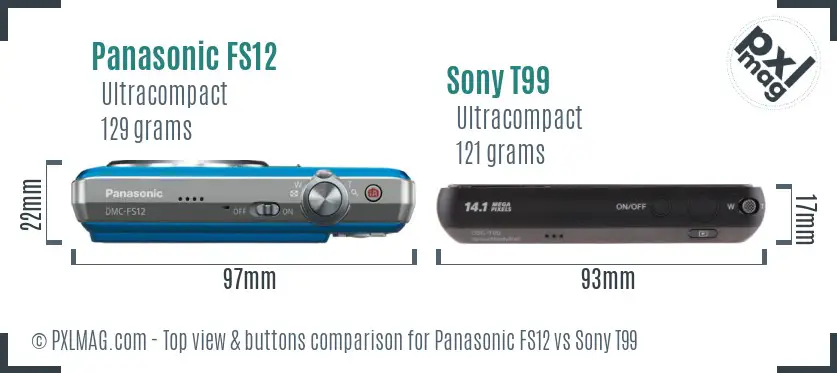 Panasonic FS12 vs Sony T99 top view buttons comparison