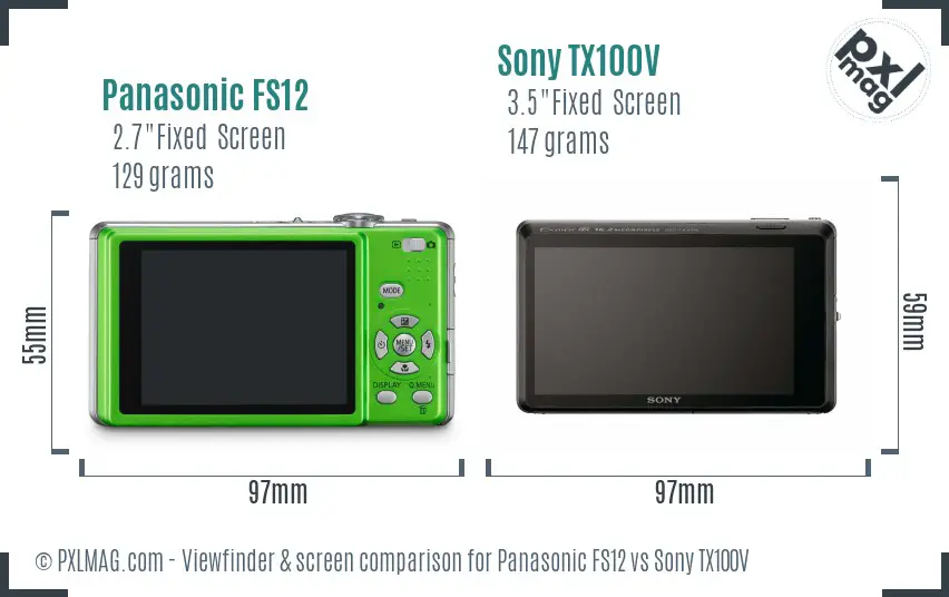 Panasonic FS12 vs Sony TX100V Screen and Viewfinder comparison
