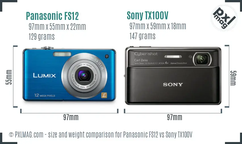 Panasonic FS12 vs Sony TX100V size comparison
