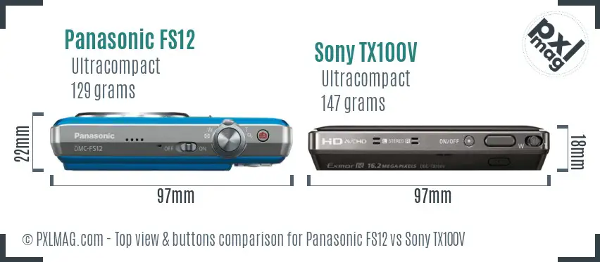 Panasonic FS12 vs Sony TX100V top view buttons comparison