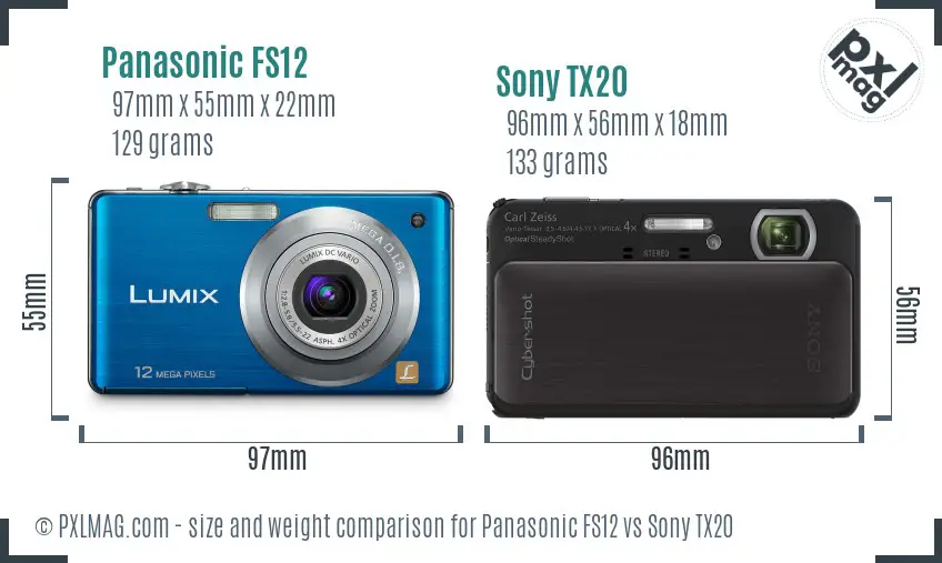 Panasonic FS12 vs Sony TX20 size comparison