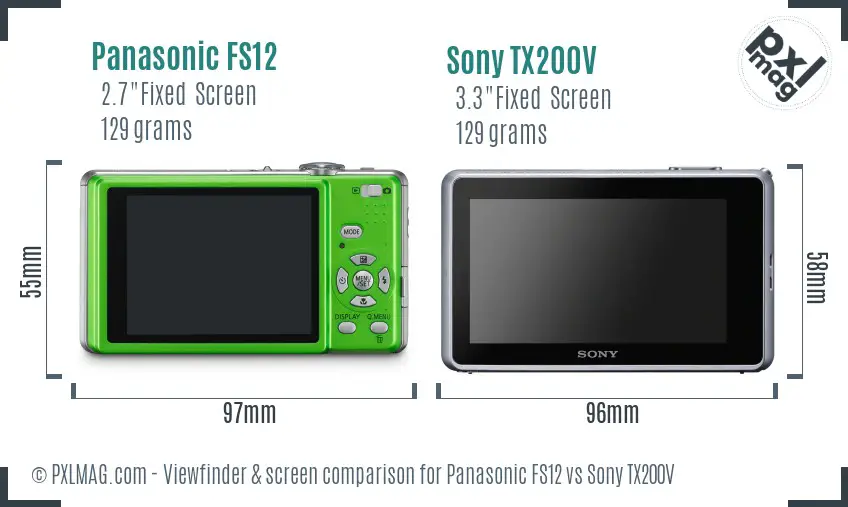 Panasonic FS12 vs Sony TX200V Screen and Viewfinder comparison