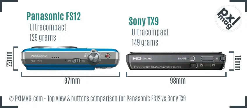 Panasonic FS12 vs Sony TX9 top view buttons comparison