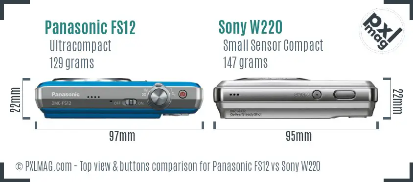 Panasonic FS12 vs Sony W220 top view buttons comparison