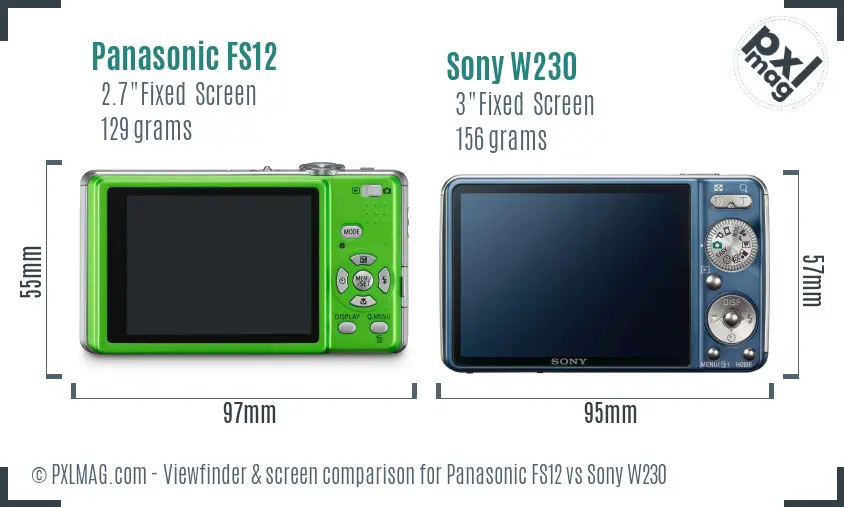 Panasonic FS12 vs Sony W230 Screen and Viewfinder comparison