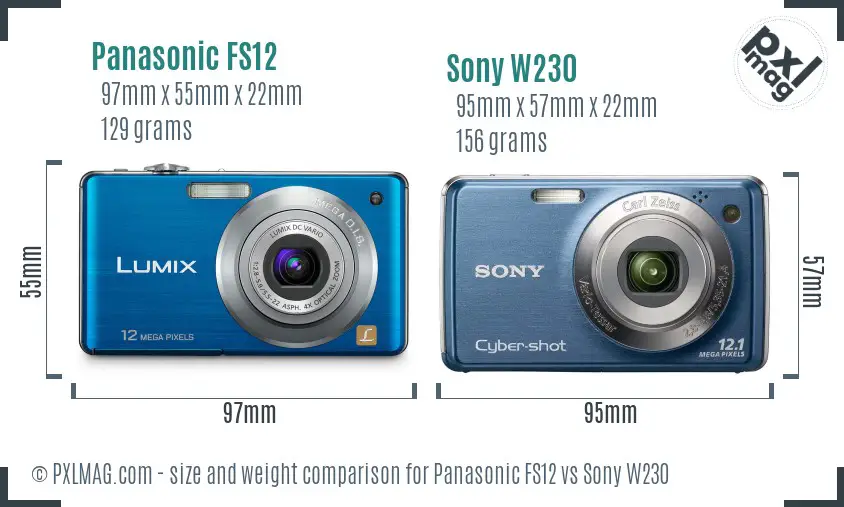Panasonic FS12 vs Sony W230 size comparison