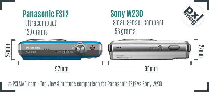 Panasonic FS12 vs Sony W230 top view buttons comparison