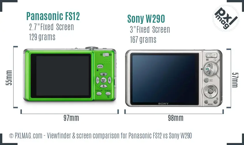 Panasonic FS12 vs Sony W290 Screen and Viewfinder comparison