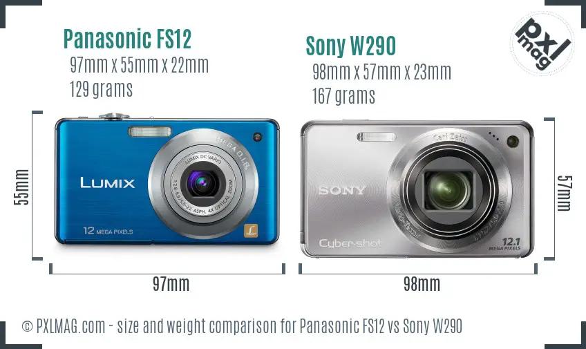 Panasonic FS12 vs Sony W290 size comparison