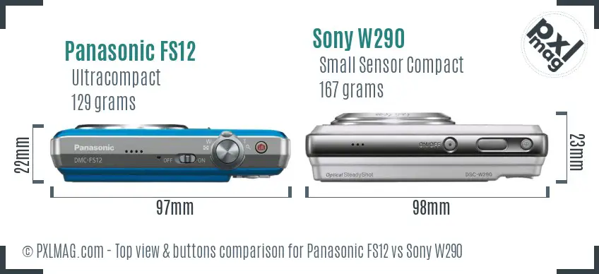 Panasonic FS12 vs Sony W290 top view buttons comparison