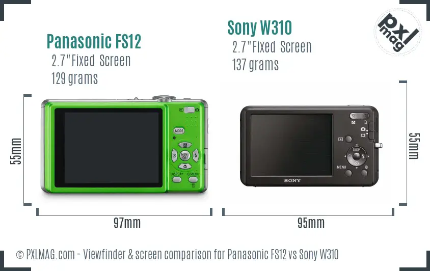 Panasonic FS12 vs Sony W310 Screen and Viewfinder comparison