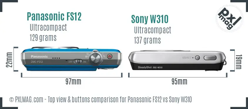 Panasonic FS12 vs Sony W310 top view buttons comparison