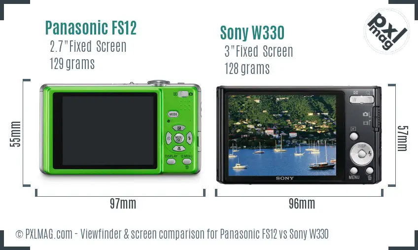 Panasonic FS12 vs Sony W330 Screen and Viewfinder comparison