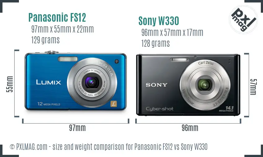 Panasonic FS12 vs Sony W330 size comparison