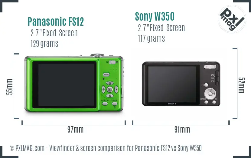 Panasonic FS12 vs Sony W350 Screen and Viewfinder comparison