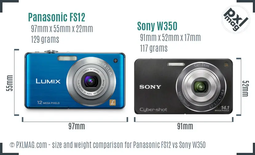 Panasonic FS12 vs Sony W350 size comparison