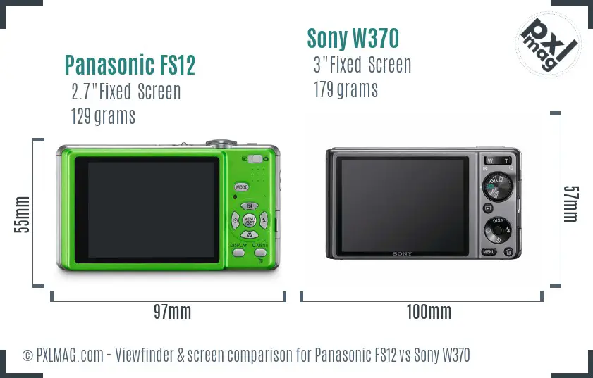 Panasonic FS12 vs Sony W370 Screen and Viewfinder comparison Panasonic FS12 vs Sony W370 Screen and Viewfinder comparison