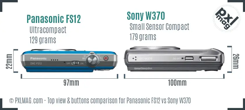 Panasonic FS12 vs Sony W370 top view buttons comparison Panasonic FS12 vs Sony W370 top view buttons comparison