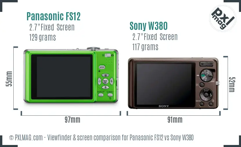 Panasonic FS12 vs Sony W380 Screen and Viewfinder comparison Panasonic FS12 vs Sony W380 Screen and Viewfinder comparison
