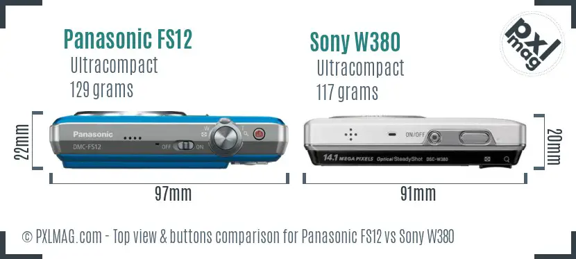 Panasonic FS12 vs Sony W380 top view buttons comparison Panasonic FS12 vs Sony W380 top view buttons comparison