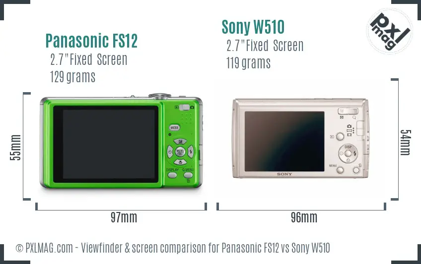 Panasonic FS12 vs Sony W510 Screen and Viewfinder comparison