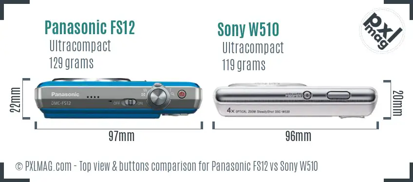 Panasonic FS12 vs Sony W510 top view buttons comparison