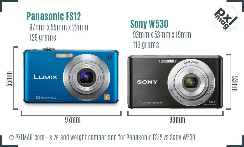 Panasonic FS12 vs Sony W530 size comparison
