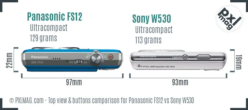 Panasonic FS12 vs Sony W530 top view buttons comparison