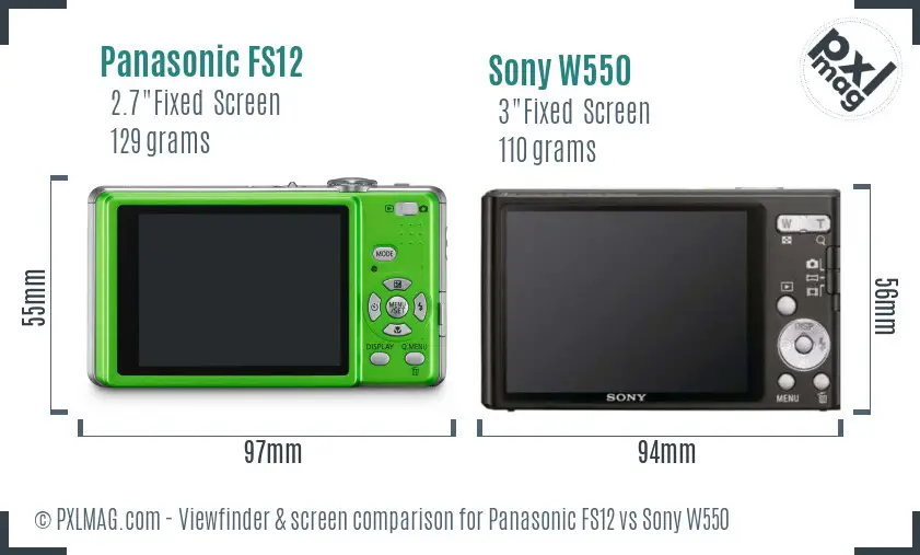 Panasonic FS12 vs Sony W550 Screen and Viewfinder comparison