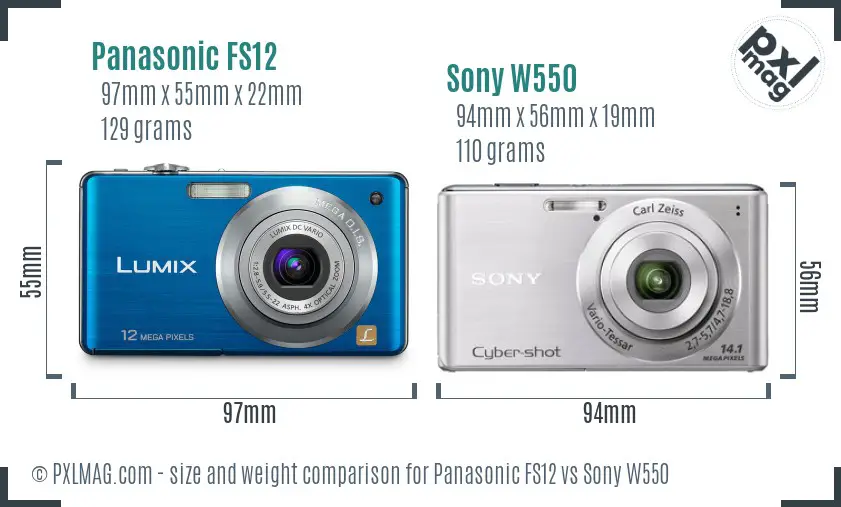 Panasonic FS12 vs Sony W550 size comparison