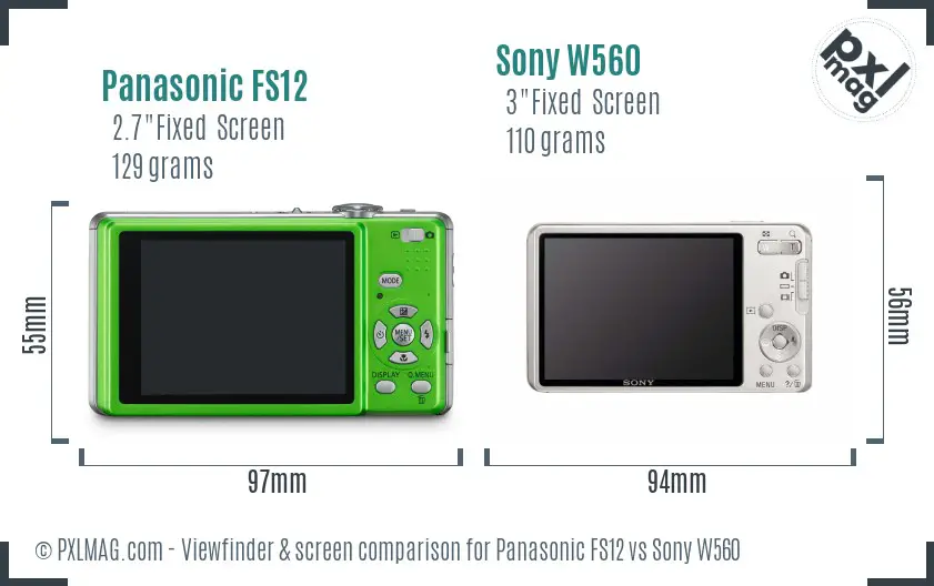 Panasonic FS12 vs Sony W560 Screen and Viewfinder comparison