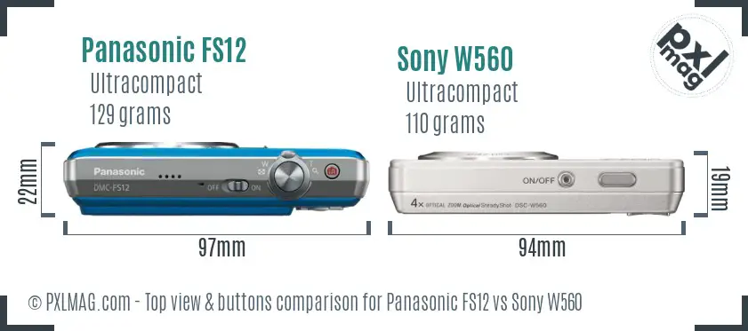 Panasonic FS12 vs Sony W560 top view buttons comparison