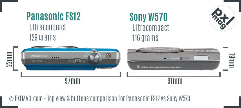 Panasonic FS12 vs Sony W570 top view buttons comparison