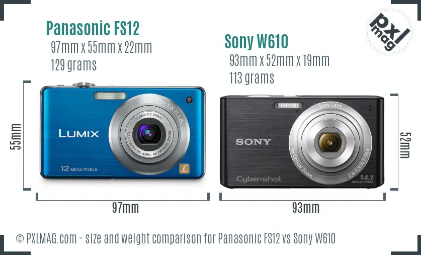 Panasonic FS12 vs Sony W610 size comparison