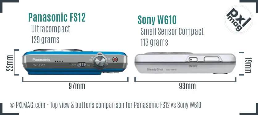 Panasonic FS12 vs Sony W610 top view buttons comparison