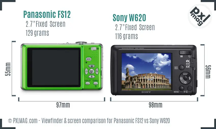 Panasonic FS12 vs Sony W620 Screen and Viewfinder comparison