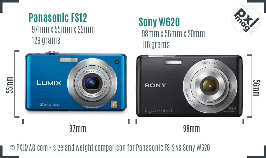 Panasonic FS12 vs Sony W620 size comparison