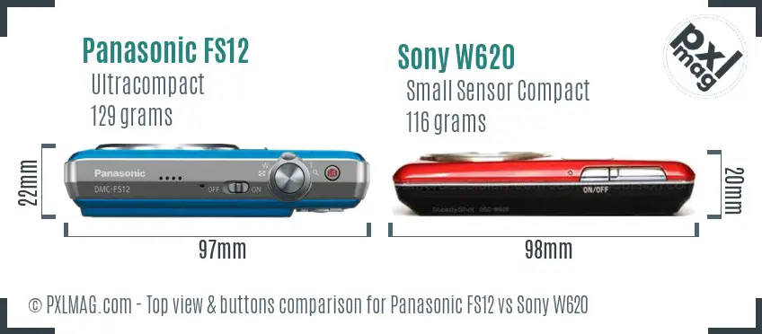 Panasonic FS12 vs Sony W620 top view buttons comparison
