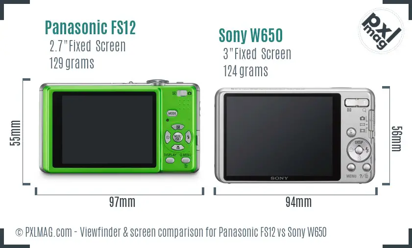 Panasonic FS12 vs Sony W650 Screen and Viewfinder comparison