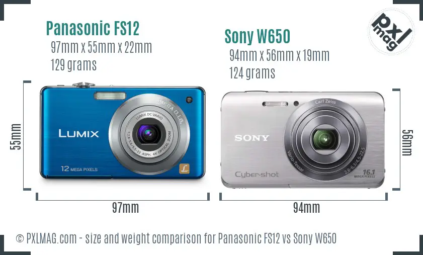 Panasonic FS12 vs Sony W650 size comparison