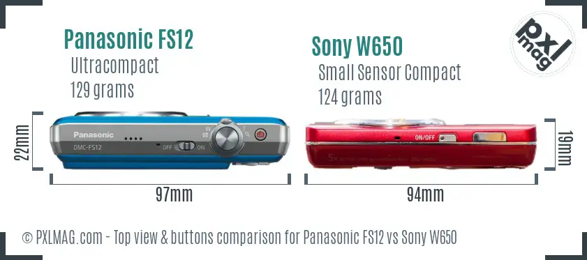 Panasonic FS12 vs Sony W650 top view buttons comparison