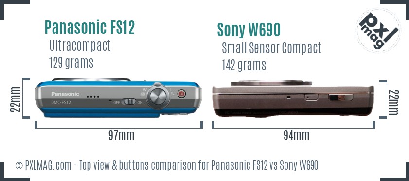 Panasonic FS12 vs Sony W690 top view buttons comparison